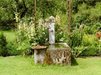 Brunnen mit Patina an Gemüsegarten